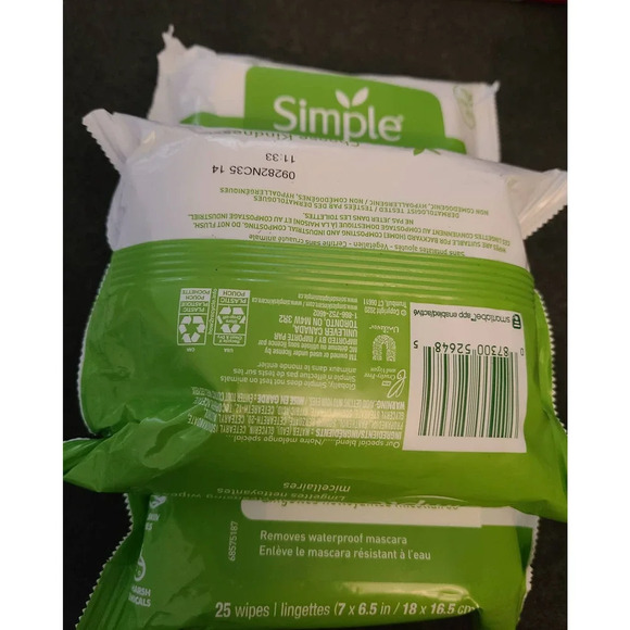 Lot of 3 Unscented Simple Kind to Skin Micellar Makeup Remover Wipes 75ct (B10) - Picture 2 of 4